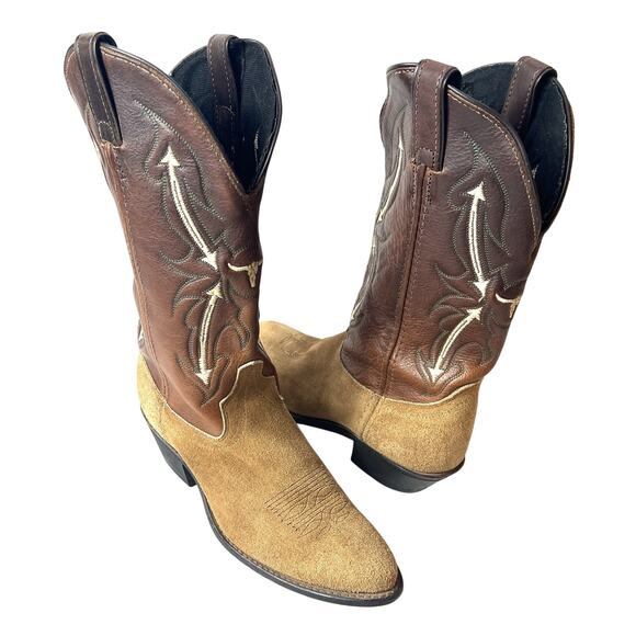 Laredo Women's Size 7 Tan/brown Suede/leather pointed toes cowboy western boots - Picture 3 of 11